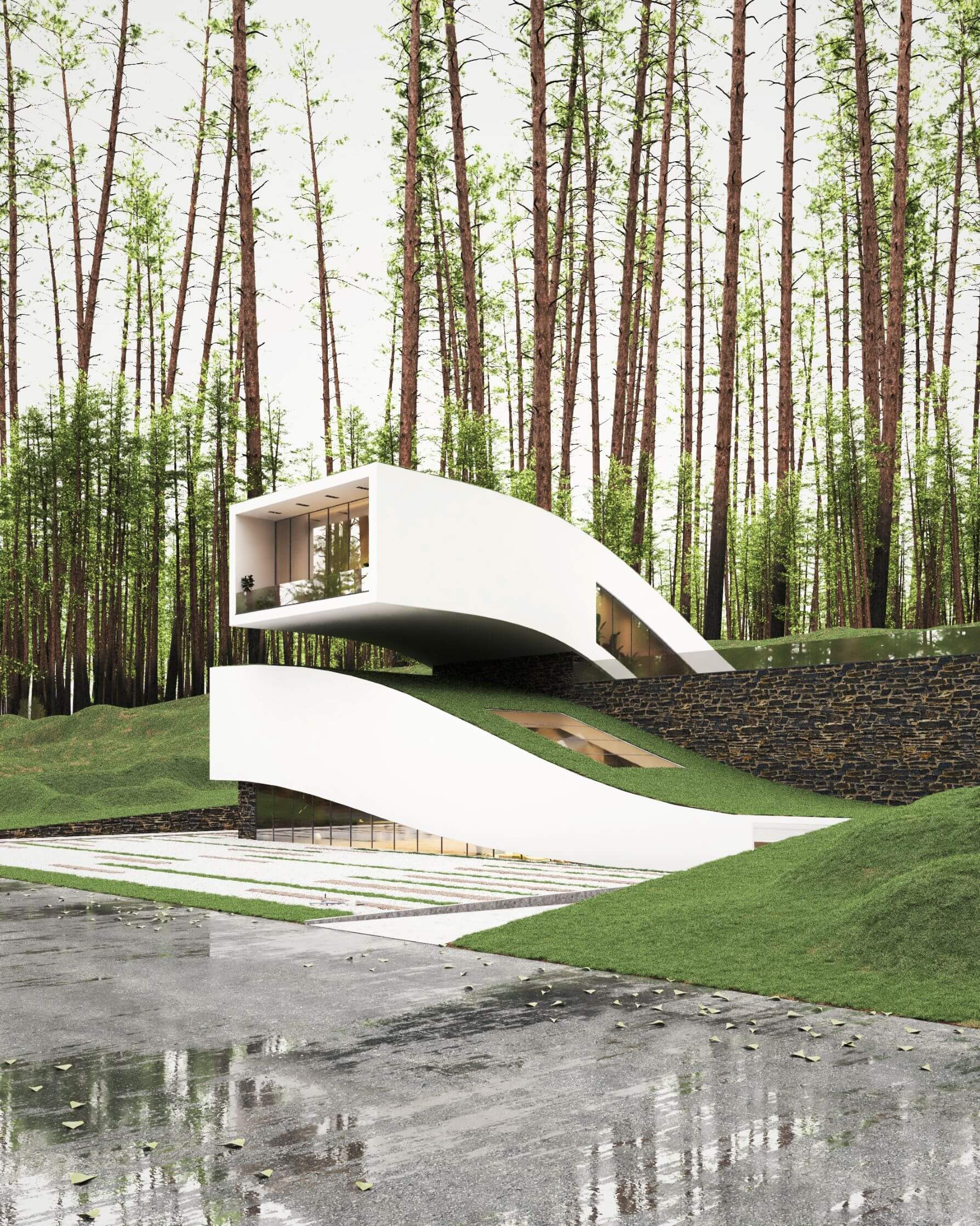 white house in forest